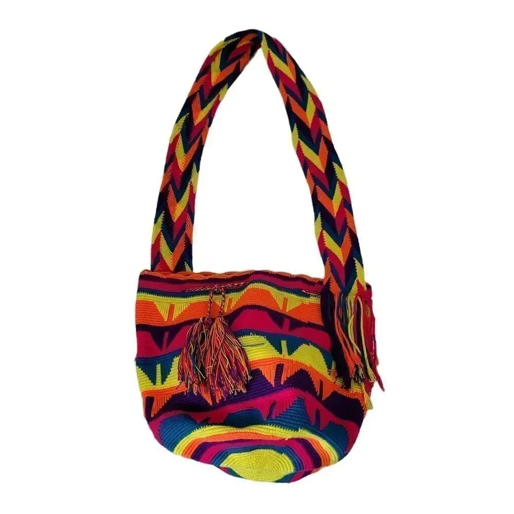 Colombia Wayuu Tribe Hand Knitted Mochila Fringe Bucket Bag